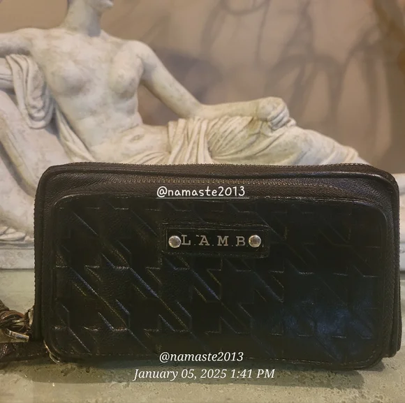 L.A.M.B. by Gwen Stefani Black Houndstooth Leather Clutch Leather Designer#73